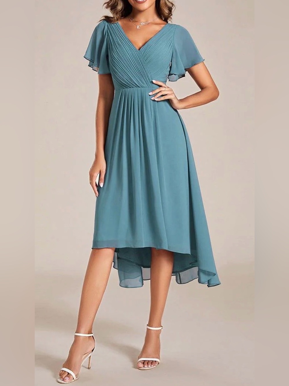 Ever Pretty Pleated Chiffon Dress Blue 1XL NWT